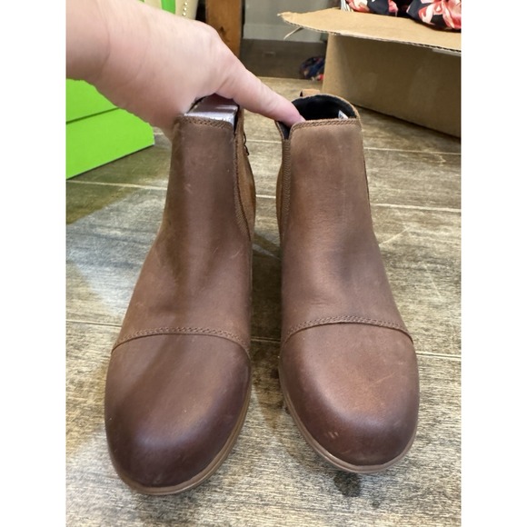 Sorel Women's Evie Leather Wedge Ankle Boot Suede Leather Brown Tan Size 7.5 - Picture 5 of 11